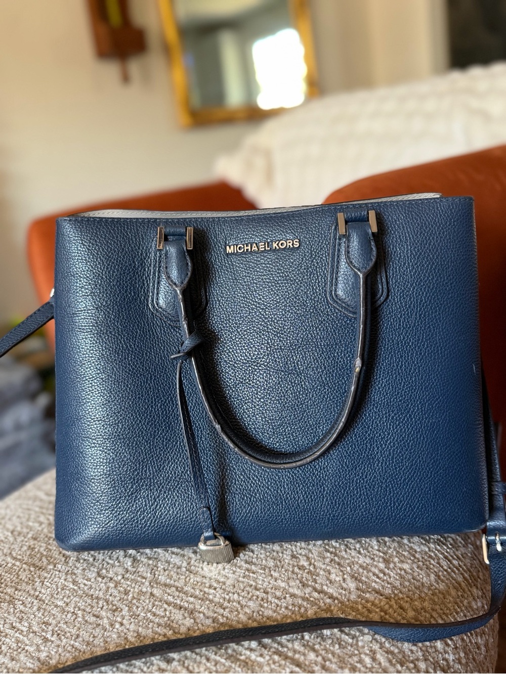 Michael Kors Navy Pebbled Leather Satchel